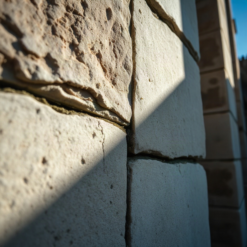 Weathered limestone with fine mortar joints