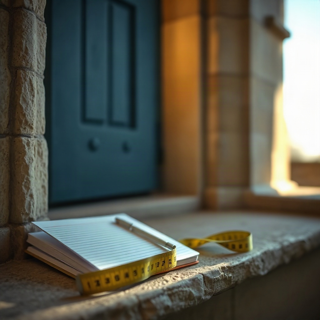 Notebook on a stone window sill